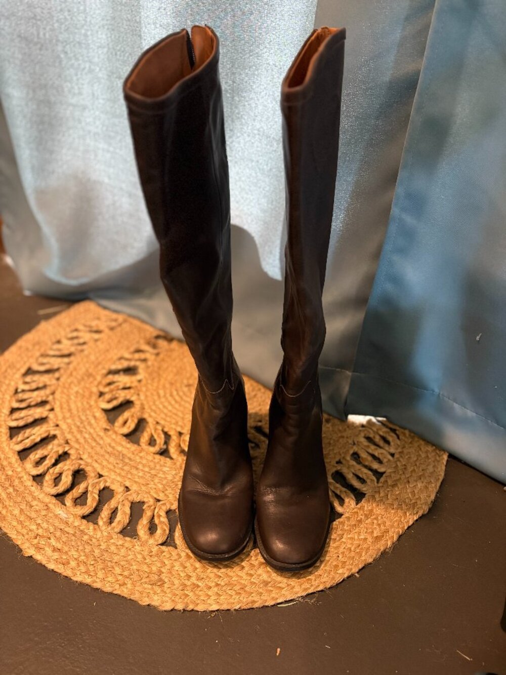 Franco Sarto Brown Knee-High Back-Zip Block Heel Boots Size 9